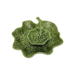 Cabbage Leaf Chip & Dip Charcuterie Summer Entertaining Set 1970's Ceramic